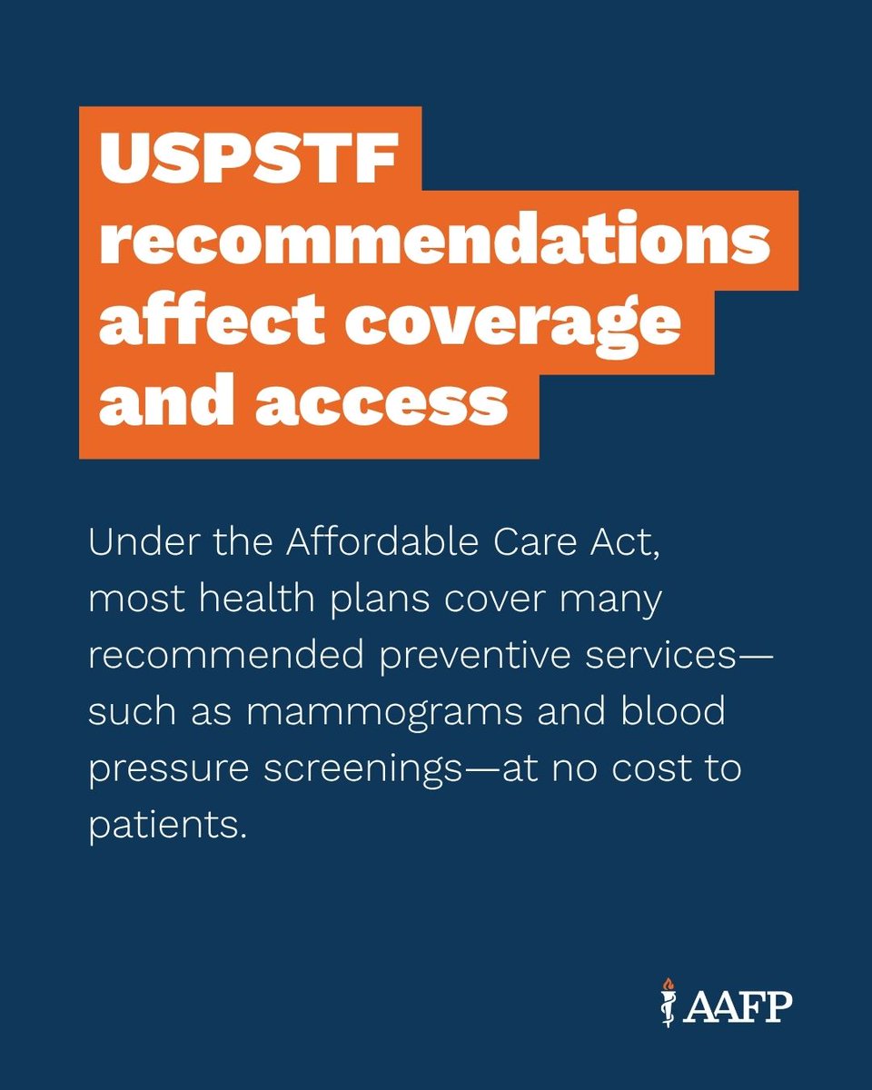 aafp's tweet photo. Preventive care matters for every patient. The U.S. Preventive Services Task Force must continue to help physicians make the best evidence-based recommendations for their patients. https://t.co/kvrq6sKdAU