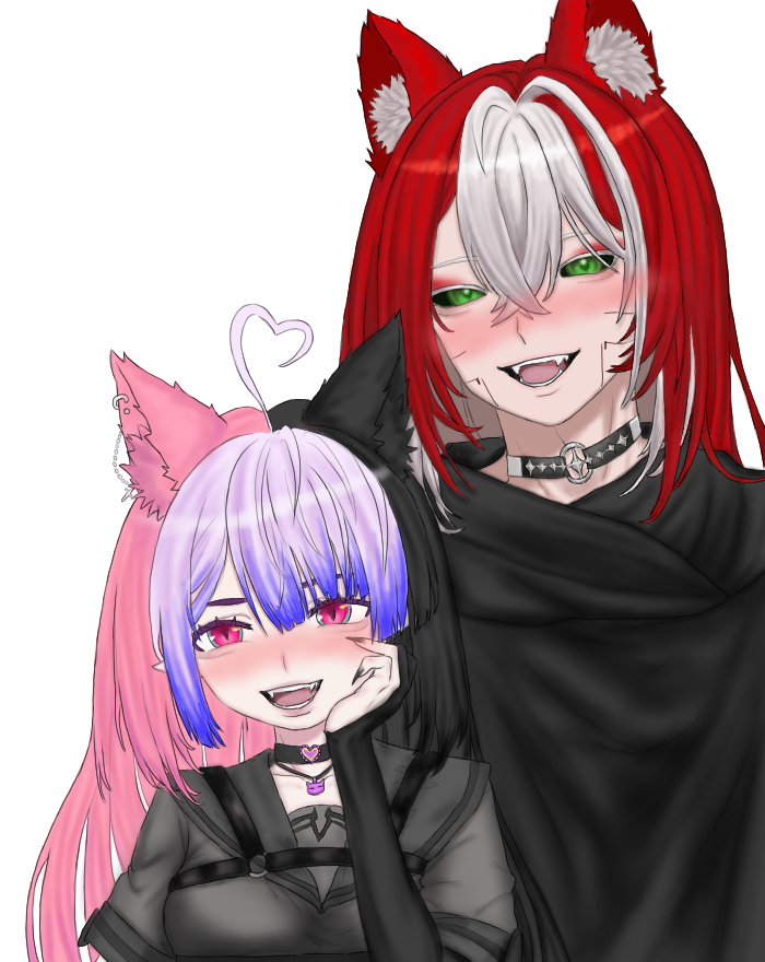 HayashiHanaVT's tweet photo. @ShoOkamiCh let me borrow your PentaKill effect for a picture won't ya 😚💜 let's go hunt together 💜💜💜
.
#art #yandere #drawing #vtuber #vampire #cyberwolf #Hanart https://t.co/jyw1iHKXog