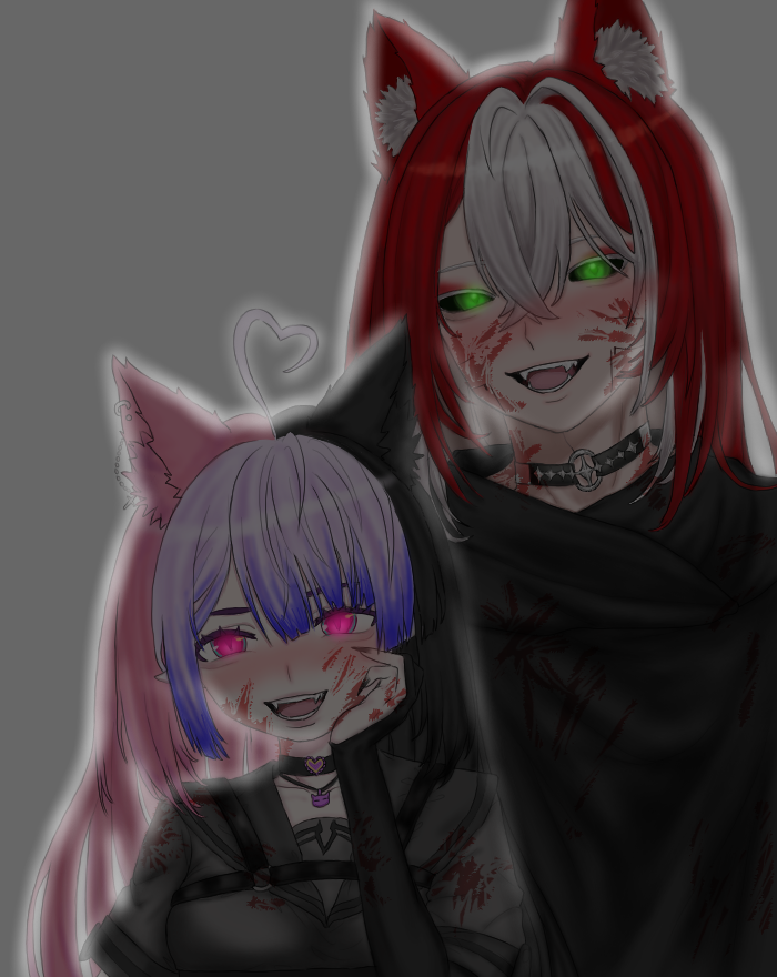 HayashiHanaVT's tweet photo. @ShoOkamiCh let me borrow your PentaKill effect for a picture won't ya 😚💜 let's go hunt together 💜💜💜
.
#art #yandere #drawing #vtuber #vampire #cyberwolf #Hanart https://t.co/jyw1iHKXog
