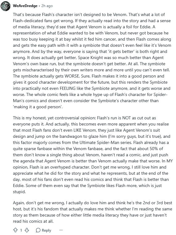 caredscared_'s tweet photo. strongly agree w just this person under a reddit post ab agent venom lol https://t.co/SZeL8H7frY