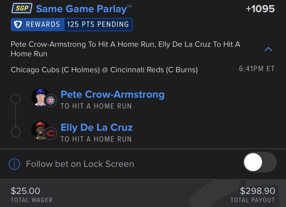 TheBetBlitzPro's tweet photo. SPEED + POWER = +1095 💣

PCA &amp; Elly De La Cruz to leave the yard in Cubs vs Reds.

$25 → $298.90. Two swings is all we need.

@Playbook Tail or watch? BIO 🔒

#MLB #SGP #TheBetBlitzPro https://t.co/J5ZFiUip8V