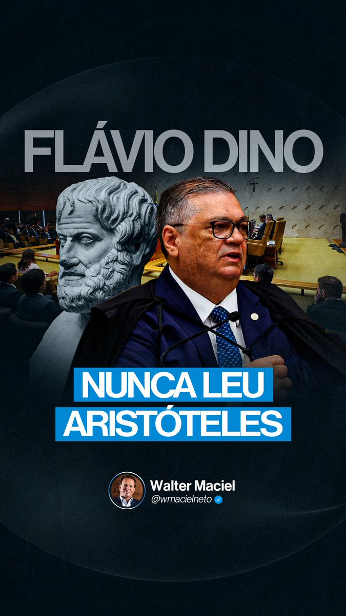WalterMaciel15's tweet photo. FLÁVIO DINO NUNCA LEU ARISTÓTELES!

Citar filósofo grego é o truque mais velho de quem quer encerrar uma discussão sem vencê-la, porque o nome grande cria aquele segundo de hesitação em que ninguém sabe se discorda de você ou do morto.

Na sessão de terça foram quatro citações, e a frase sobre ironia atribuída a Aristóteles é de Górgias, o sofista que o filósofo mencionava justamente para condenar. Em Ética a Nicômaco a ironia aparece como vício do dissimulador, nunca como técnica de descontrair ambiente.

Virtude, para Aristóteles, era hábito e caráter, a soma do que o sujeito faz justamente quando tem poder na mão.

Quem cita a régua e depois entorta a régua na frente do país inteiro não é sábio, é sofista bem articulado, o que só reforça uma lição banal: melhor ler antes de citar.