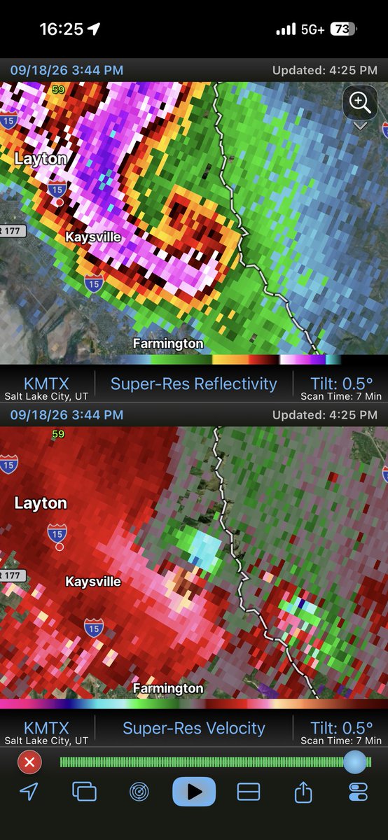 NickKrasz_Wx's tweet photo. Like are you kidding me? This is a historic radar scan for Utah. This could’ve been intense (EF3+). https://t.co/gdnep3uXAD