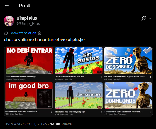 mkllx_1's tweet photo. Hace poco me tope con un tw de un '''''creador de contenido''''
que se copiaba las miniaturas y el guion LITERALMENTE de un youtuber americano 
lo más descarado es que en la descripción de los 3 videos que le copio solamente le puso en uno:  ''Inspirado de: @oxlrrr '' + https://t.co/FsZSvuXvhU