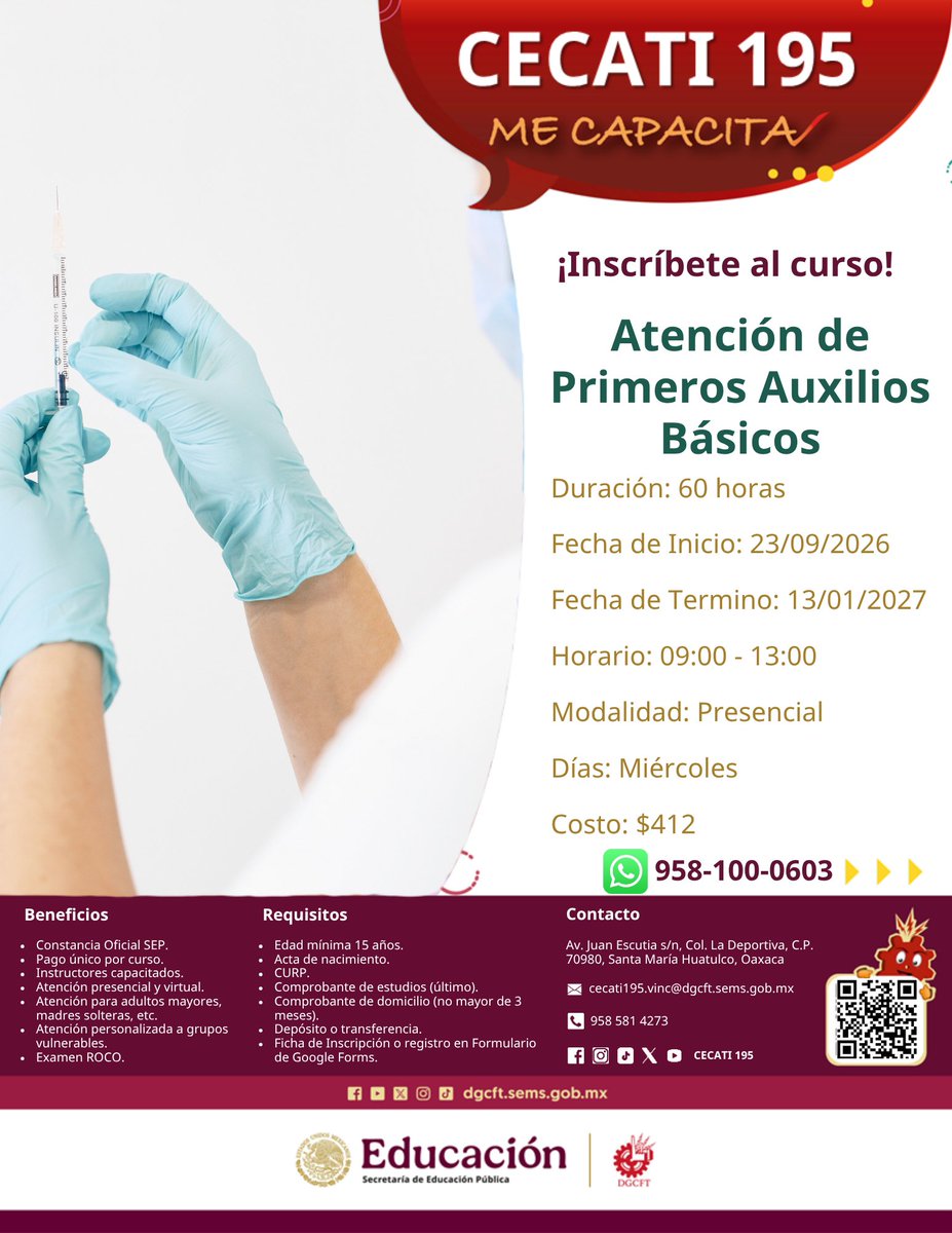 CECATI195's tweet photo. Desarrolla tus habilidades en "Atención de Primeros Auxilios Básicos"

Inscríbete aquí:
https://t.co/PVn3DNuXCV

#SEP #SEMS #DGCFT #CECATI #CECATI195  #CecatiTeCapacita  #CecatiCambiaTuVida #CapacitaciónParaElTrabajo

@DGCFT_oficial 
@fgymexico https://t.co/MSkj94Xwrs