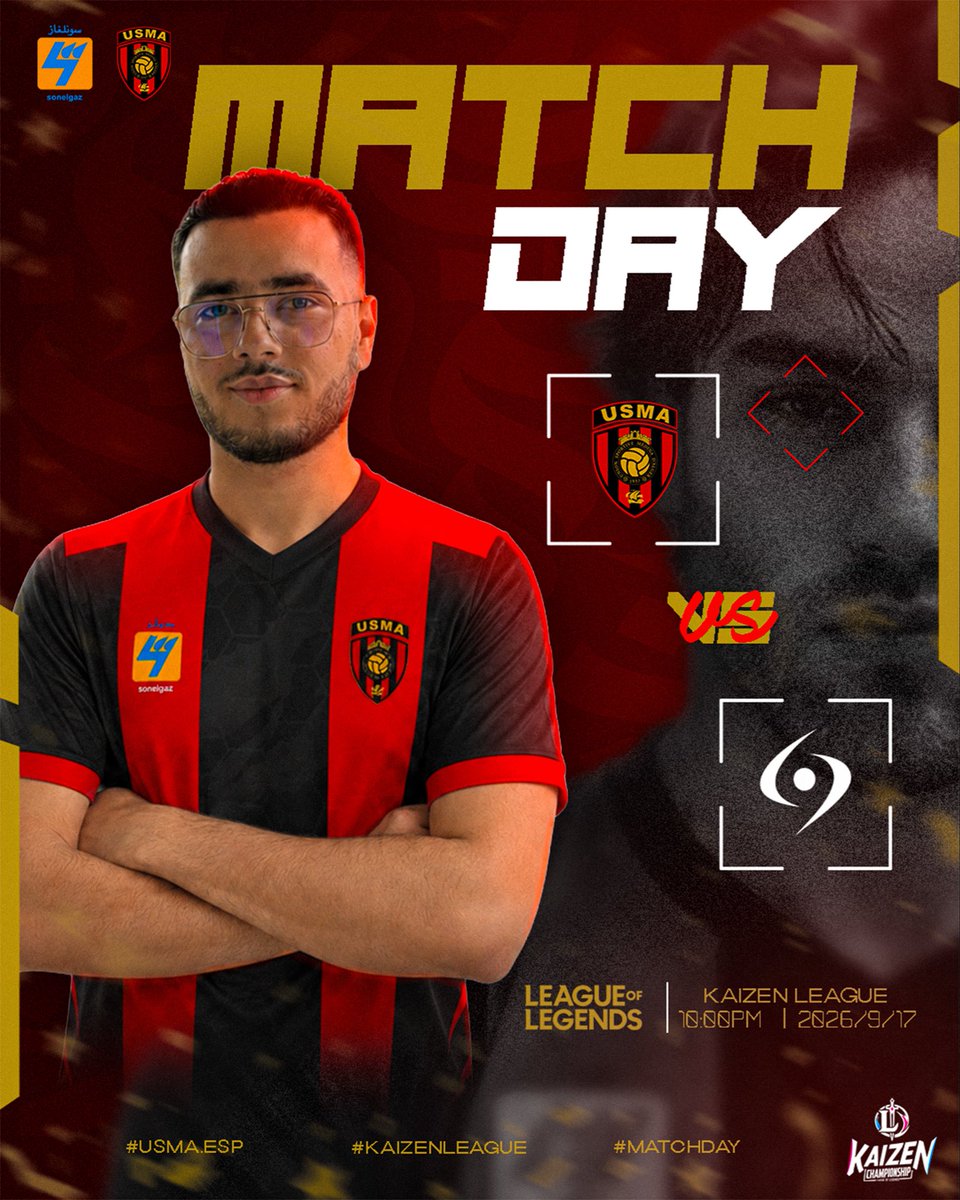 UsmaEsports's tweet photo. MATCHDAY [ USMA ESP vs NBL ESP ]

- LOL KAIZEN LEAGUE 🏆
- 17/9/2026 | 10:00pm ⏰
- League of Legends 

We are ready to compete , win, achieve. ❤️🖤

#UsmaEsports #kaizenleague #leagueoflegends https://t.co/CMS1b9bAl5