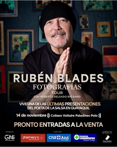 rubenblades's tweet photo. ¡Atención GUAYAQUIL!
Anunciamos con alegría nuestro regreso, luego de más de 13 años, a Guayaquil, Ecuador.
Nos veremos el 14 de noviembre junto a Roberto Delgado Big Band, con nuestro "Fotografías Tour" en el Coliseo Voltaire Paladines Polo. https://t.co/FiI0TTOVTy