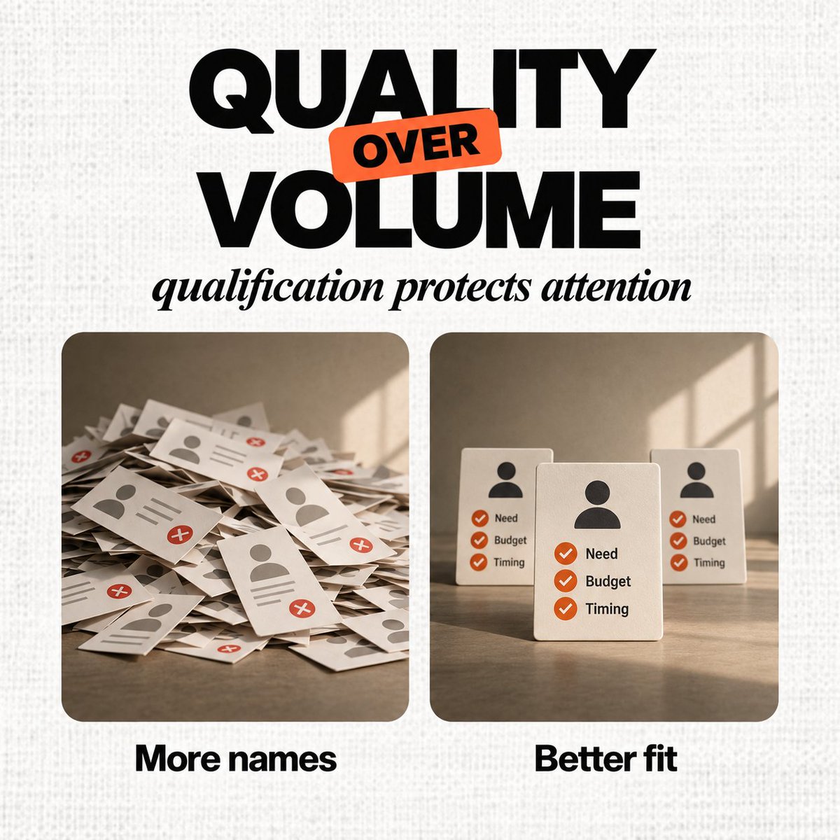 CeoRahou_'s tweet photo. Lead generation is not a volume contest. A smaller pipeline with clear need, budget and timing gives sales more room to follow up well. Qualification protects attention on both sides of the conversation. https://t.co/Oeeqo7vEA4