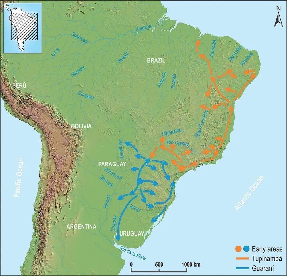 AntiquityJ's tweet photo. The Tupí linguistic group is one of the most widespread in South America, but its origins and spread through migration are debated. For the first time, #archaeology helps trace the dispersal of Tupí-speaking peoples from 80 BC to AD 1700.

(£) https://t.co/vlFqisnPiy https://t.co/1CelvZqV9M