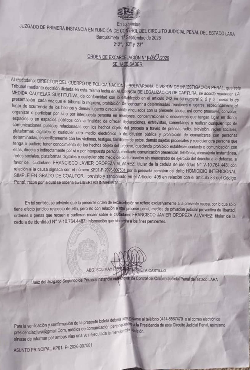 MundarayZair's tweet photo. #URGENTE Sembraron a Francisco Oropeza en un homicidio tal como lo señalé y que esto no guarda relación con el caso sobreseído. La "juez" Solimay Arrieta acuerda la imputación de @LarryDevoe por Homicidio Intencional Simple como coautor. Le impuso presentación al tribunal, prohibición de reunión (anularlo políticamente)  no dar entrevistas y no comunicarse con las supuestas víctimas. Esta es la paz de @delcyrodriguezv y de @jaarreaza. Persecución y criminalización de la disidencia. El aparato criminal intacto!