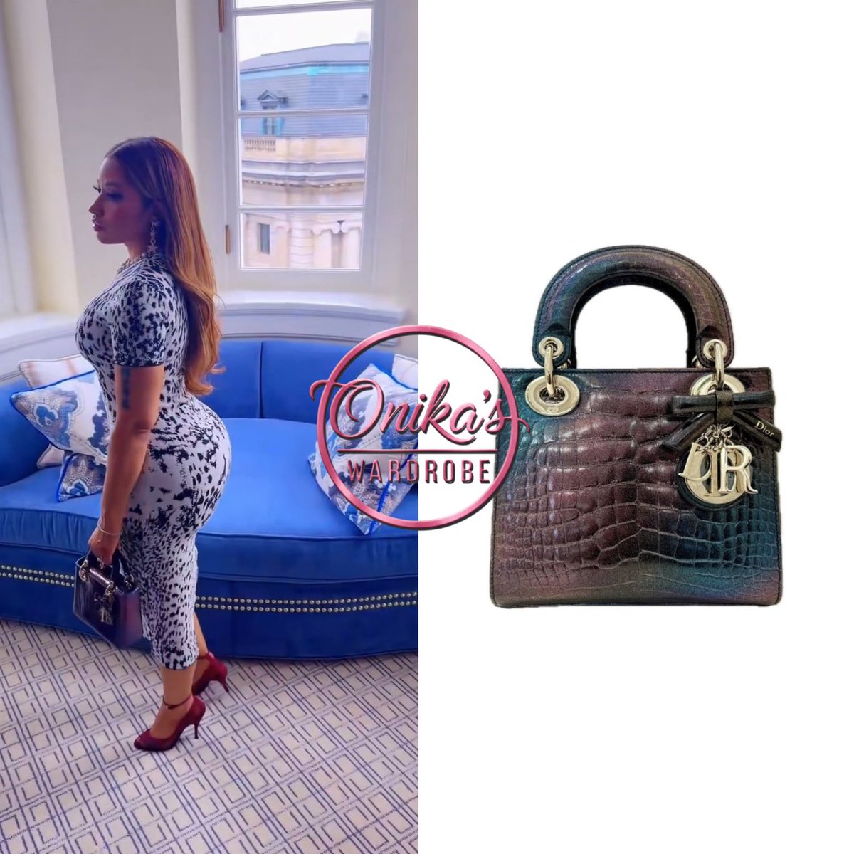 onikaswardrobe's tweet photo. Million Dollar Pitch (2026)

Nicki Minaj wearing a  purple exotic leather Lady Dior handbag + @TOMFORD Lynx Jacquard Velvet Short Sleeve Mid-Length Dress ($2,980) + Alaïa Mesh Ankle-Strap Pumps 100 in bordeaux ($1450) https://t.co/b2exXqnUVn