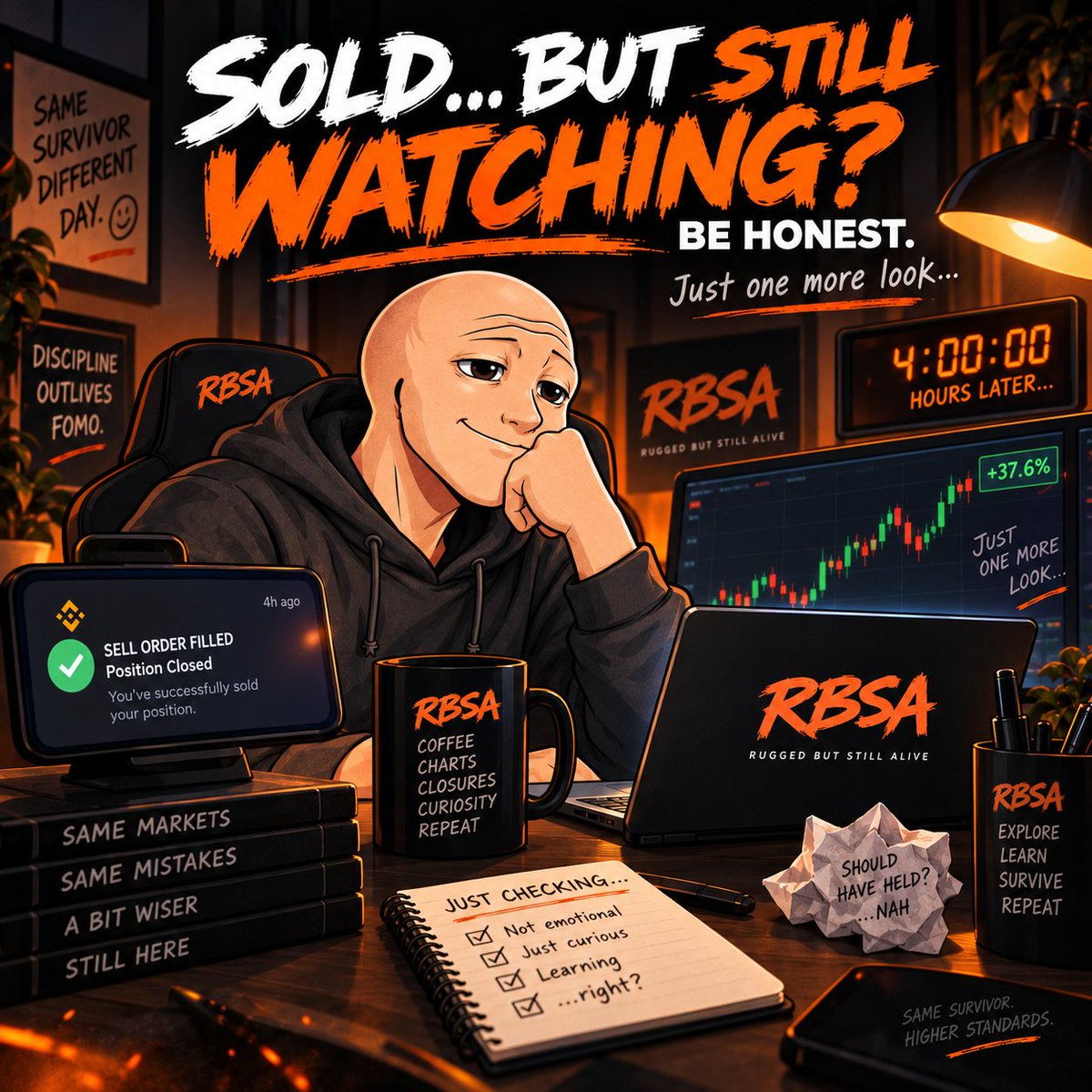 RuggedBSA's tweet photo. Be honest:

How many times have you sold…

and then continued watching the chart for the next 4 hours?

#RBSA #CryptoTwitter #Solana #Sol #PumpFun #Crypto https://t.co/p1kwqNjTNf