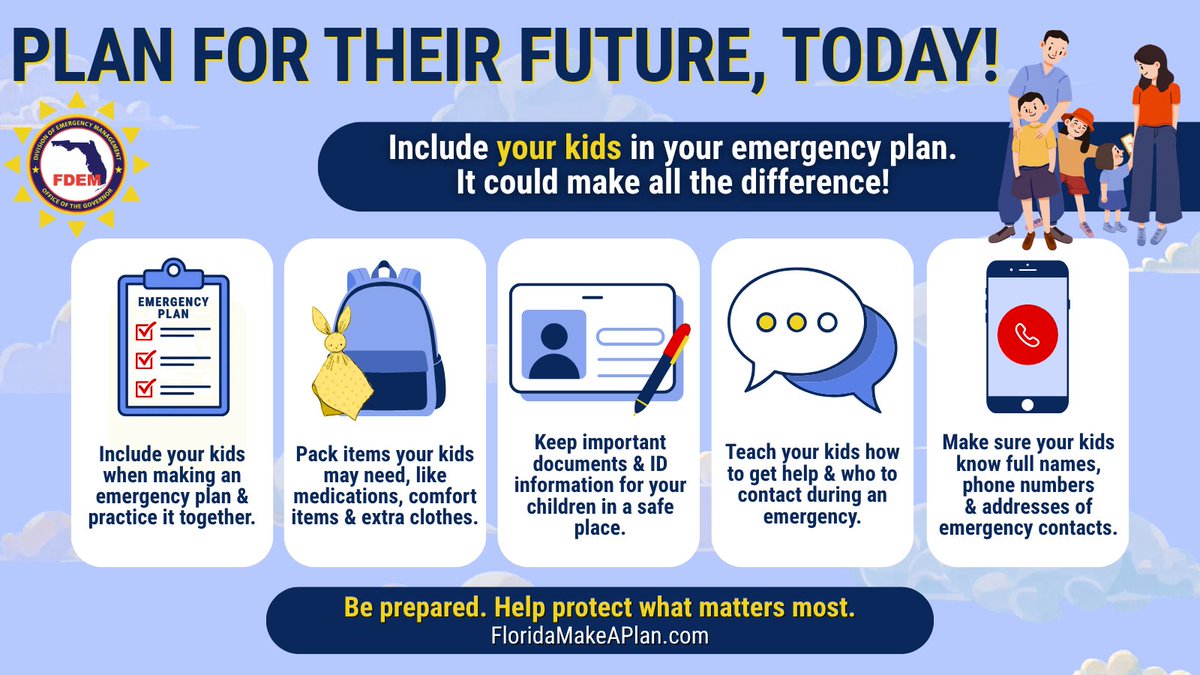 FLSERT's tweet photo. 👨👩👧👦 Every family is different & so are their preparedness needs!
Personalize your family's disaster prep to fit each member's unique needs — from little ones to teens & everyone in between! 🧸🧩🎨📚🎧
Involve the whole family & make preparedness a team effort this #FLPrepMonth!
Prepare together. Stay ready together. ➡️ https://t.co/2hLOa6iK5o