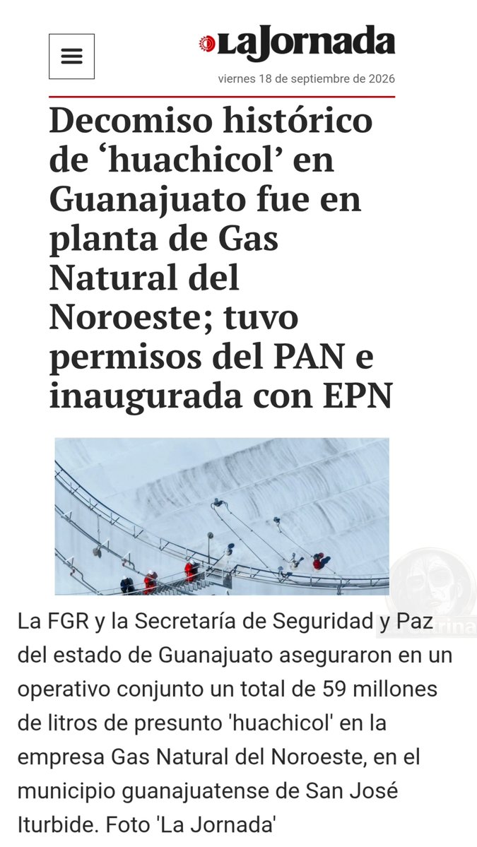 catrina_nortena's tweet photo. #ULTIMAHORA
🚨 YA SALIÓ EL PEINE

Resulta que fue el gobierno Panista el que le dio el PERMISO a Gas Natural del Noreste y fue inaugurada por Peña Nieto la empresa en donde la @FGRMexico encontró los 59 Millones de Huachicol.

En otras palabras, otro negocio del Prian... https://t.co/zZrGoIuqU2