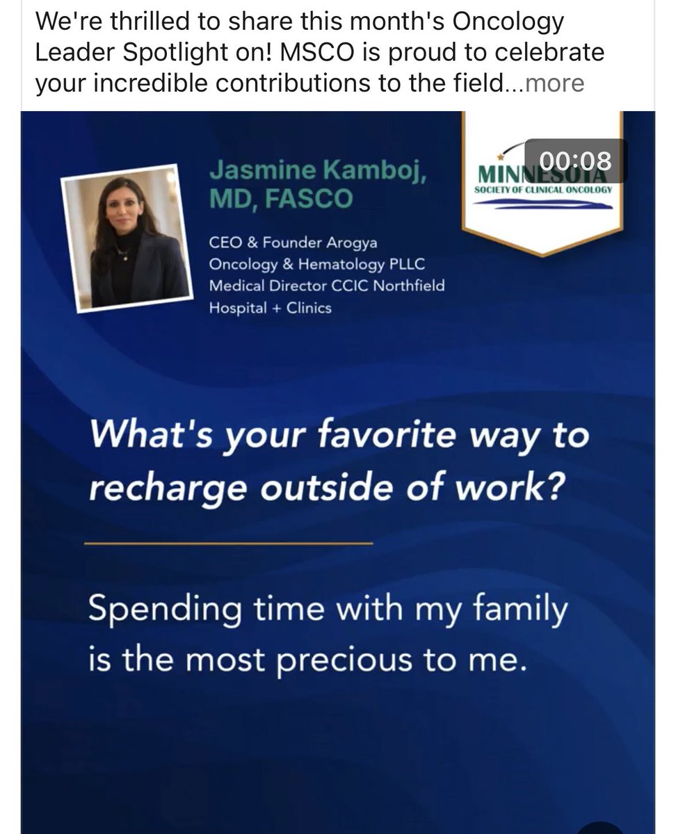 JasmineKambojMD's tweet photo. Thanks #MN Society of Clinical Oncology (MSCO) for this honor. I am truly humbled; lots of gratitude for organizations, leaders, friends colleagues, staff & patients who have shaped my journey around #Leadership, particularly @ASCO #LDP program. Also, my biggest cheerleaders- my family! 

Behind every award and recognition there is a huge team. Thanks to my teams of teams throughout my journey. 

Thank you!

@ASCOPost @ASCO @ConquerCancerFd @oncodaily @yuan_ruiling @oncology101_org @healthpolicycop @IMG_Oncologists
