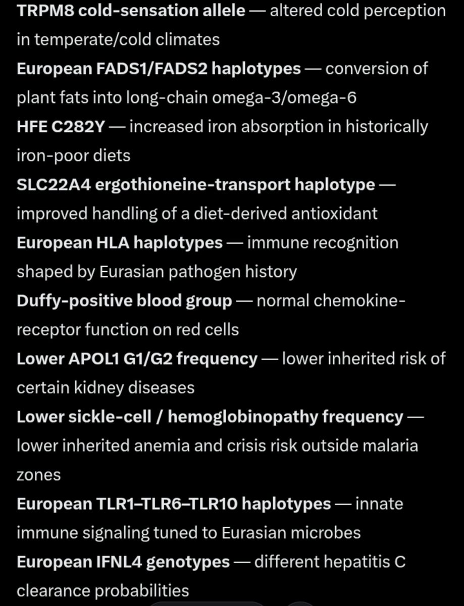 Cowboyyamnaya's tweet photo. Just a small sample of genetic advantages that can be lost or diluted when a European mixes with a non European https://t.co/4zzLrZufQh