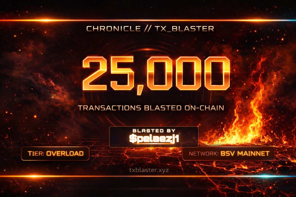BitcoinSVCOL's tweet photo. I just blasted 25,000 transactions on-chain in seconds for $0.53! ⚡
Each one stamped with "We have found Satoshi Nakamoto's addresses in Dr. CSW's 2008 books..." — verify on any BSV explorer.
https://t.co/c43gpG1NJU #TxBlaster https://t.co/DVIk6OzNKx