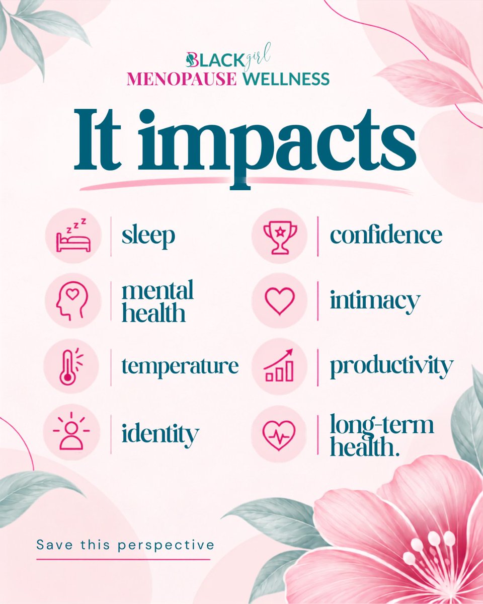 CharmaineVShaw's tweet photo. Menopause is not only about reproductive hormone changes or hot flashes. It impacts sleep, mood, identity, confidence, relationships, productivity, and long-term health.

#BlackgirlMenopauseWellness #WholeWomanWellness #MenopauseAwareness #MenopauseHealth #BlackWomenWellness https://t.co/g1jz68ujAb