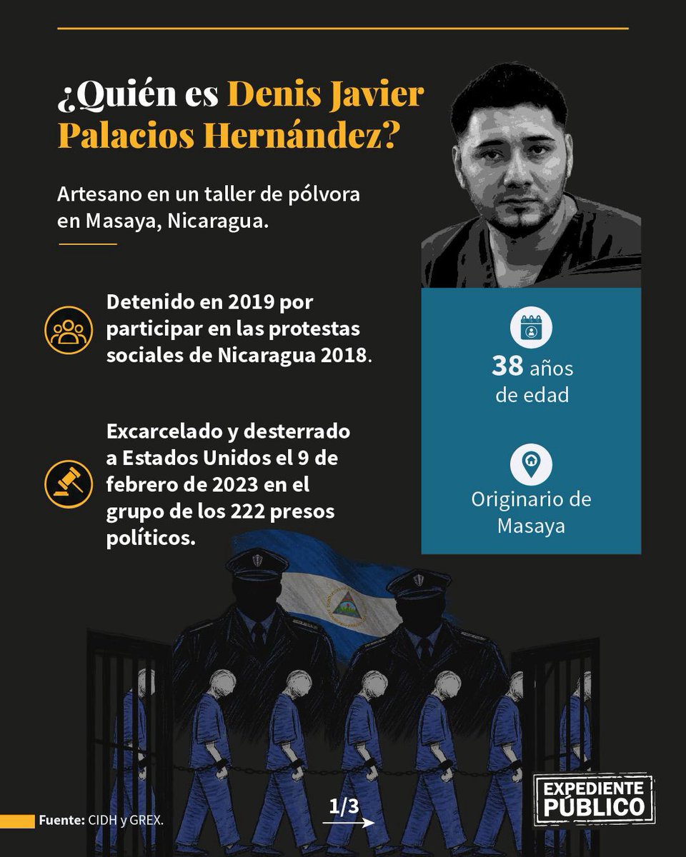 ExpePublico's tweet photo. #Nicaragua | Organizaciones de derechos humanos advierten que el riesgo de detención migratoria en EE. UU. no se limita a quienes ingresaron irregularmente. También han sido arrestadas personas con visa, parole y solicitudes de asilo.

Este fue el caso de Denis Palacios. https://t.co/lnGQEJq42L