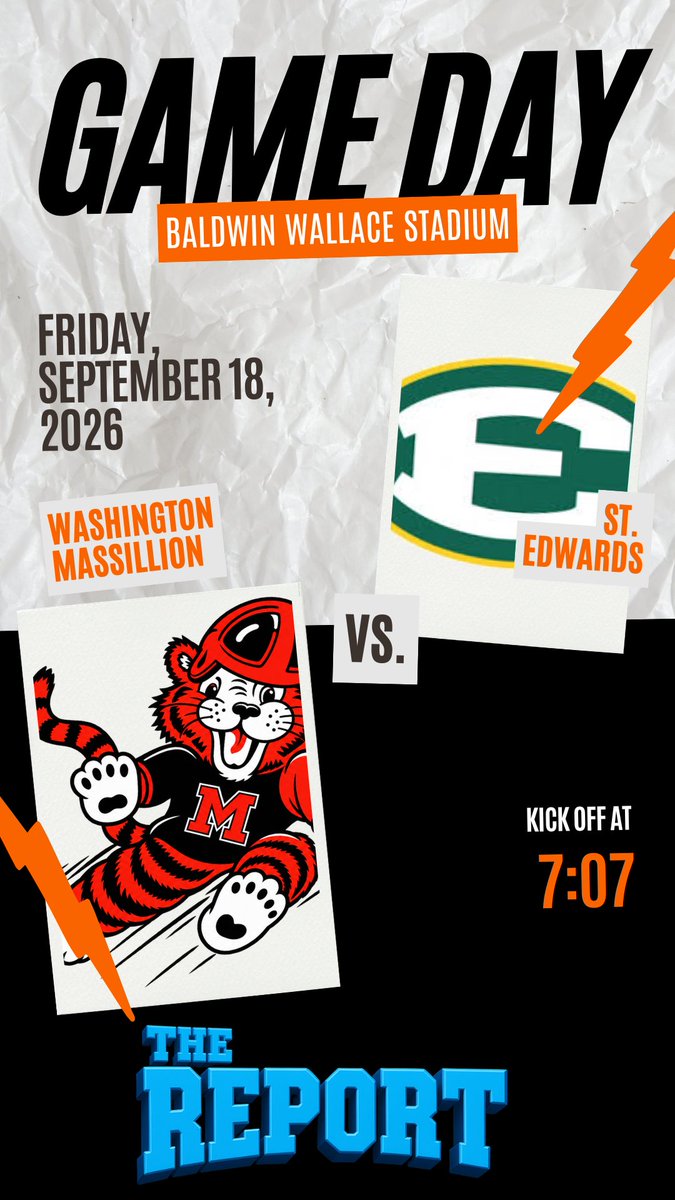 Tbell0521's tweet photo. 🏈 GAMEDAY! Tonight’s the night—#2 Massillon vs. #1 St. Edward!
​📍 Baldwin Wallace University
⏰ Kickoff at 7:07 PM

​Tune in for full coverage of the matchup! Let’s go! 🏆 @MTigerAthletics @sehsathletics #HighSchoolFootball #OhioFootball https://t.co/T5nJmcU7oJ