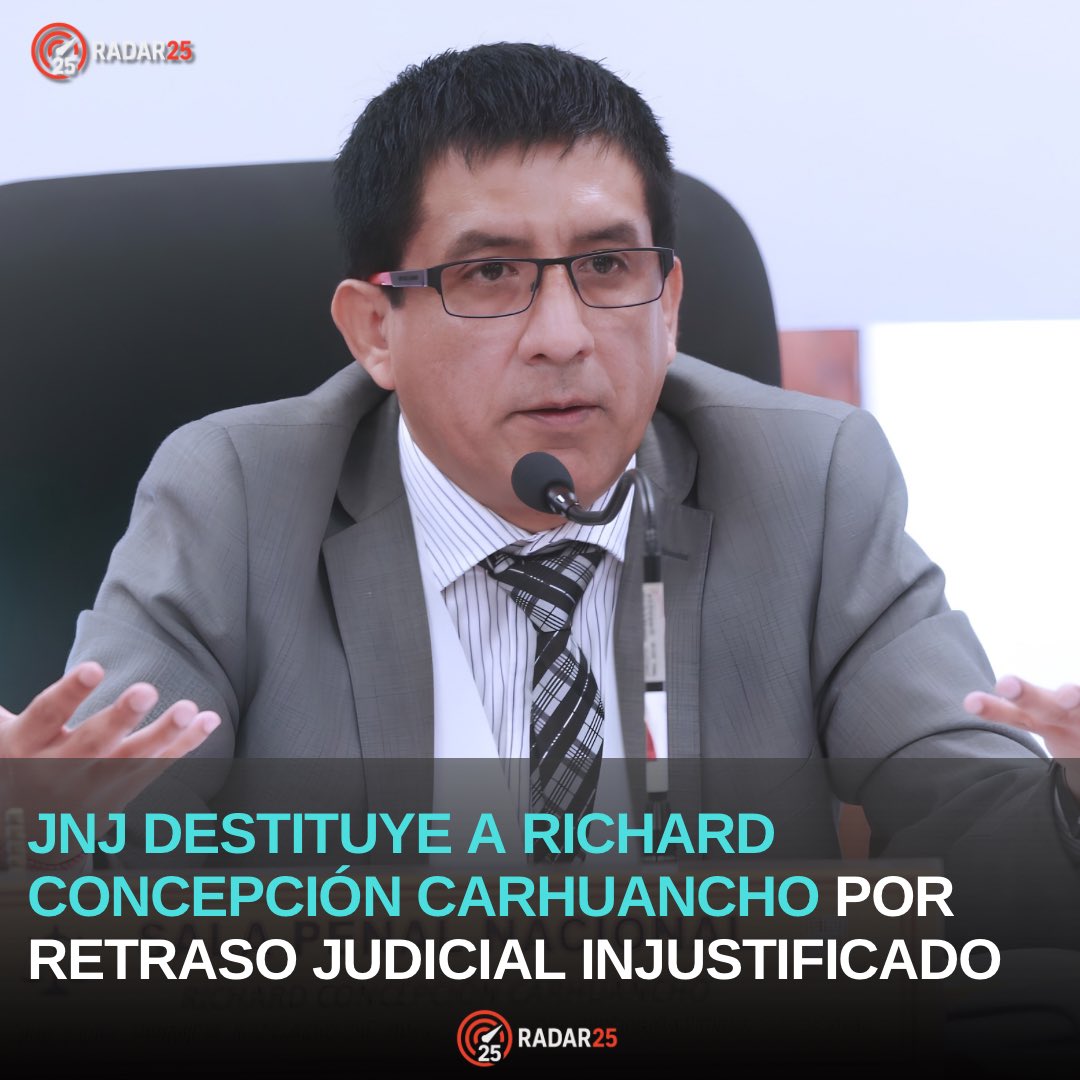 mifave's tweet photo. La JNJ destituyó por mayoría al juez Richard Concepción Carhuancho por una falta disciplinaria relacionada con la demora en la tramitación y elevación de una apelación presentada por Mateo Castañeda contra su prisión preventiva. https://t.co/aEPW13lME9