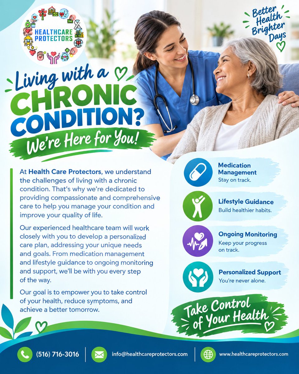 HcProtectors's tweet photo. Better Care. Healthier Lives.

Our goal is to help you manage your condition, reduce symptoms, and work toward a better quality of life.

Contact Us

(516) 716-3016
info@healthcareprotectors.com
https://t.co/EXRCk5wx9M

#ChronicCareManagement #ChronicCare #PersonalizedCare https://t.co/F83OwQU69M