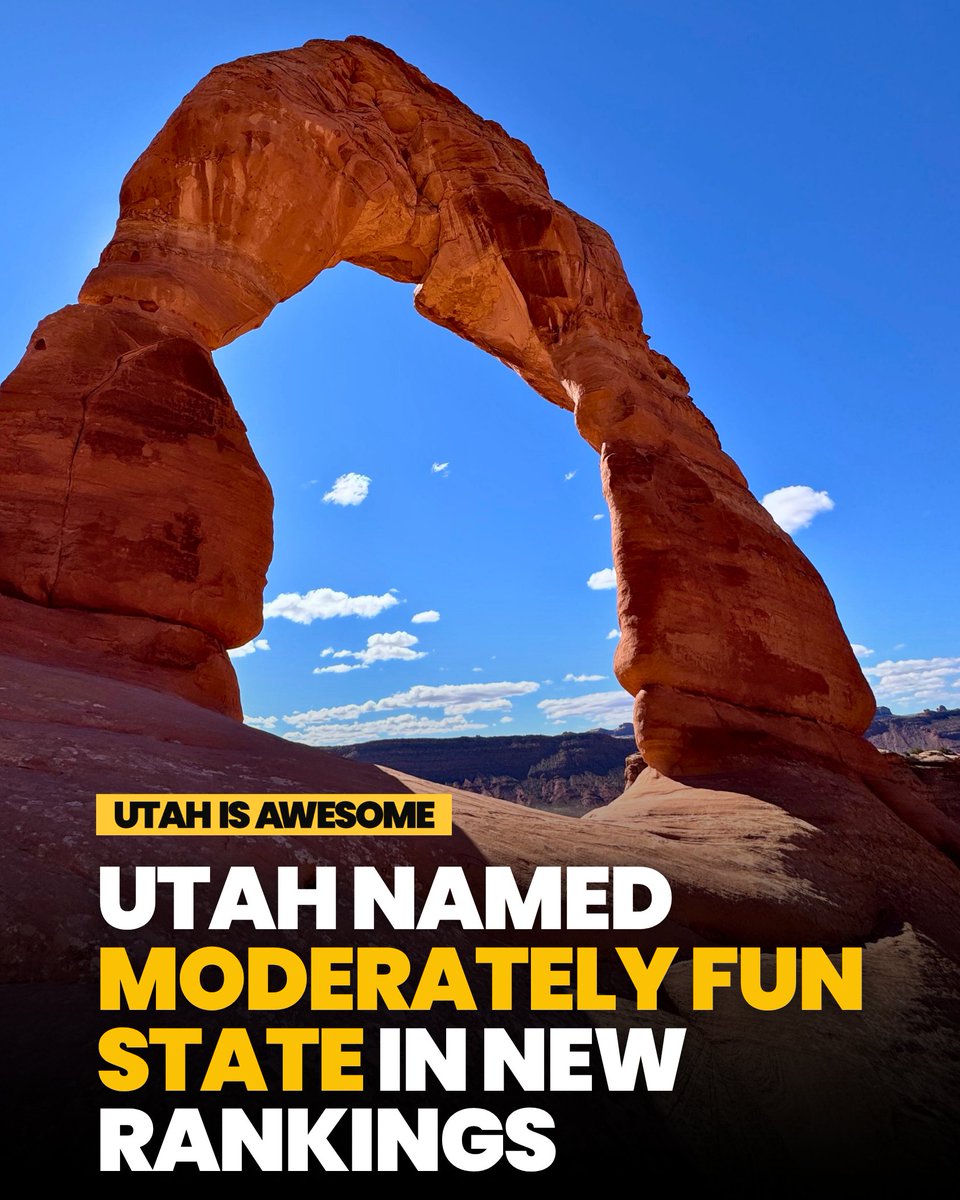 UtahIsAwesome's tweet photo. Utah ranked 25th out of 50 in WalletHub's new "Most Fun States" study, thanks in part to a rough No. 48 nightlife ranking

https://t.co/YqUkiHgHkU #utah https://t.co/Xd5eSuPsyx
