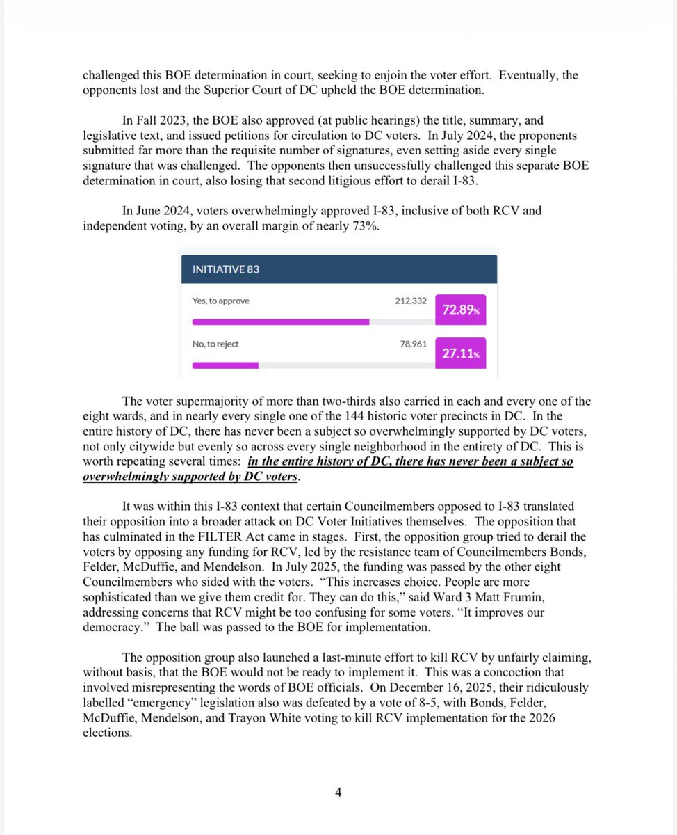 ZachBIsrael's tweet photo. Here’s a really strong statement of opposition to the FILTER Act (B26-436) from Gary Thompson, former Chair of the DC Board of Elections (Jan 2022-July 2026). Worth reading all 9 pages of it - pages 1-4: https://t.co/tSYVVT8u2V