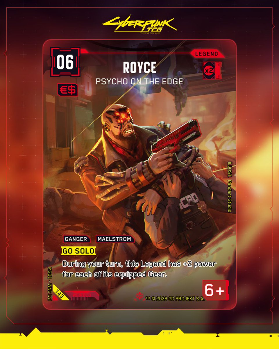 Cyberpunk_TCG's tweet photo. One wrong word is all it takes.

Royce: Psycho On The Edge Retail Iconic Rare, illustrated by Pandart Studio.

Sign up to a Beta Event today👇🔗 https://t.co/nCKNaTTmwG