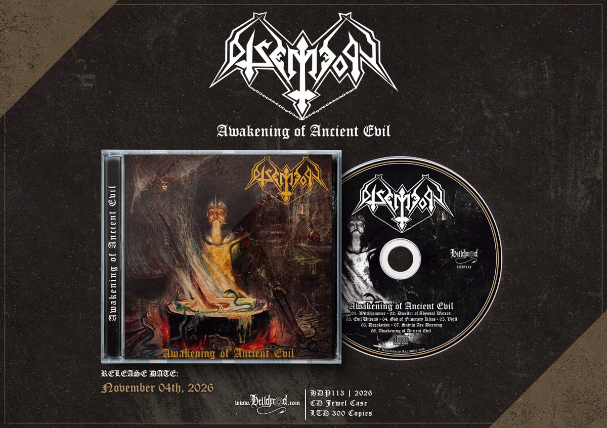 helldprod's tweet photo. Disembody "Awakening of Ancient Evil"
Date Release: November 04th, 2026
Jewel Case CD
Limited to 300 copies
** PRE-ORDER PRICE **
Valid until November 4, 2026 | CD - €7.00
Regular Price: €10.00 (after November 4, 2026)
Store ► https://t.co/vya0SqMj3P
#disembody #BlackThrash https://t.co/BsK9yRj05c