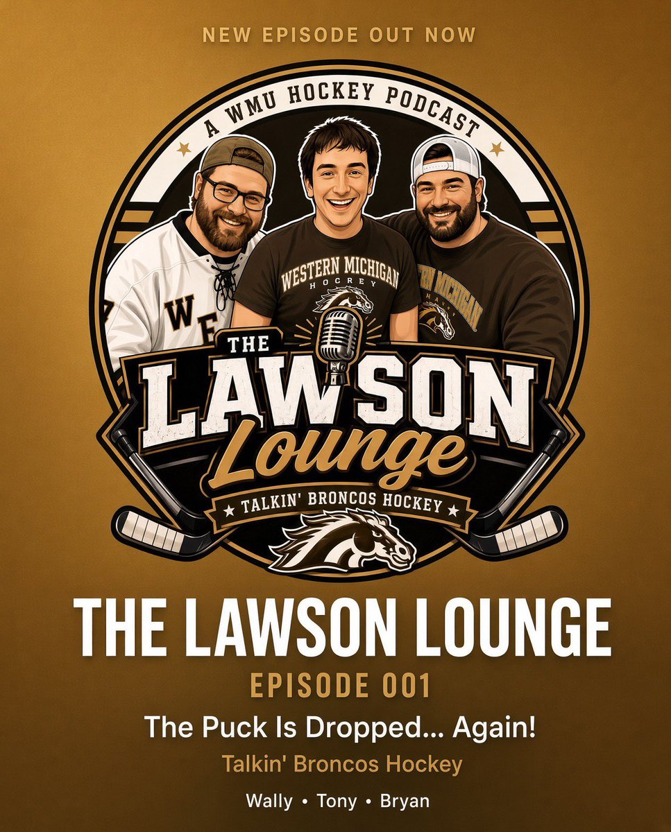TheLawsonLounge's tweet photo. After five years away, Wally, Tony, and Bryan are back. Same Lawson Lunatics energy. New name. One team.

#TheLawsonLounge #LawsonLunatics #WMUHockey #BroncosReign #GoBroncos #CollegeHockey #NCHC https://t.co/KFPcxcKzAK