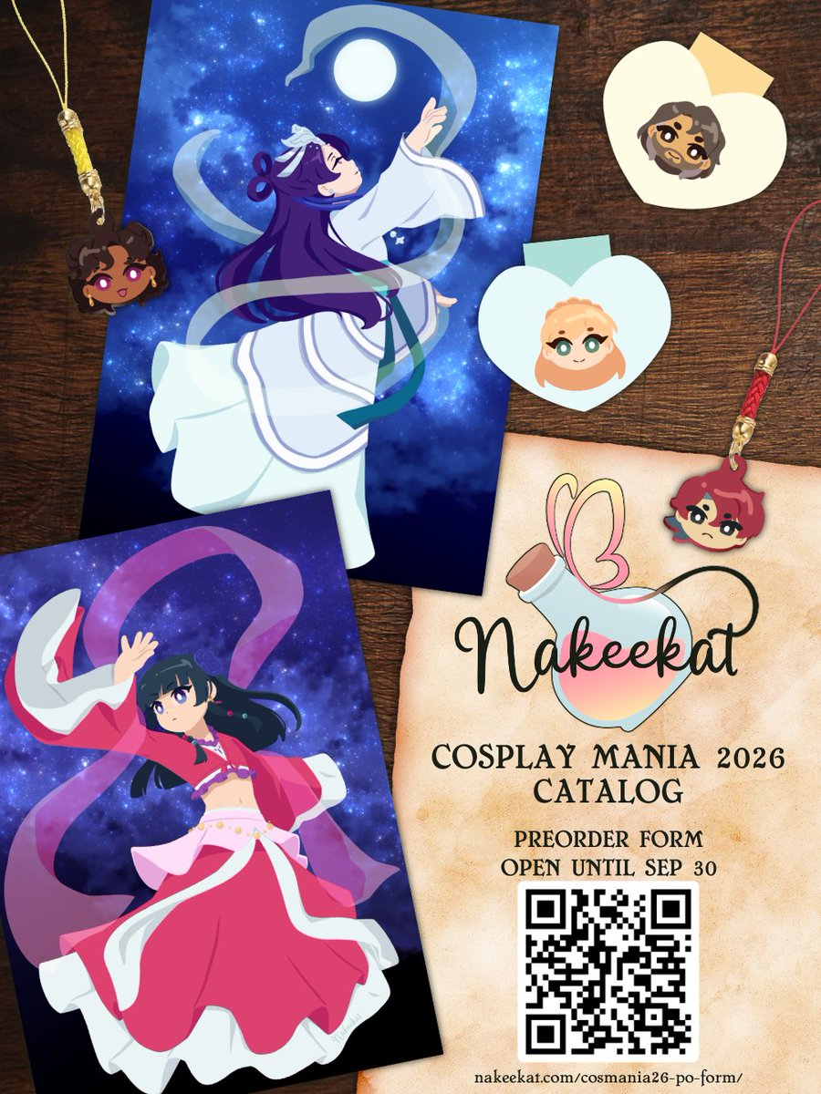 nakeekat's tweet photo. I'll be at #CosplayMania2026 table FF01-A this Oct 2-4! Here's my catalog 🧵

🛒 POs open until Sep 30
💌 Order form in thread

[1/3] Stickers
❣️ Fields of Mistria, Witch Hat Atelier, Apothecary Diaries, Mighty Nein, Winx Club, and more!

#CosMania2026 #FanFairAtCosplayMania2026 https://t.co/r2cKXXdyfX