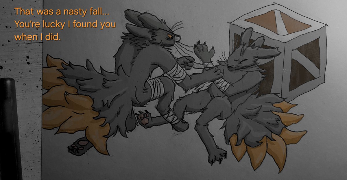 Eaglist1's tweet photo. First aid.

@SirDoomWolf's Doc helping out a fellow survivor.

#casualtiesunknown #scavprototype #expie #sawian #art #fanart #furry #furryart https://t.co/AIC0lW3cnC