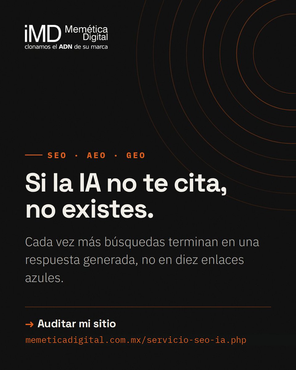 MemeticaDigital's tweet photo. Si la IA no te encuentra, tu cliente tampoco. SEO, AEO y GEO son prioridad, no opción.
Auditar mi sitio:
#SEO #AEO #GEO #MarketingDigital https://t.co/gxY1fi0zS0