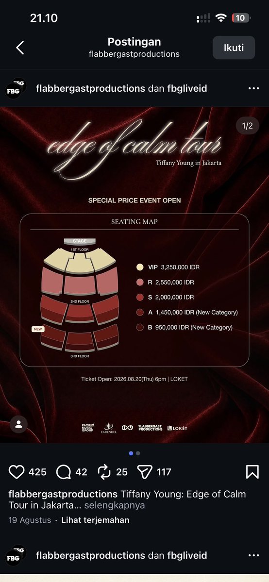 hitcat_'s tweet photo. WTS Tiffany Young in JAKARTA 

Edge of calm tour in Jakarta 

CAT R 3 Tix (Row S)
DM Guys, bisa COD. 

Under price! 
No Benefit
Bangku Berderet 

#wts #wtb #tiffany https://t.co/OSOY7dl6VQ