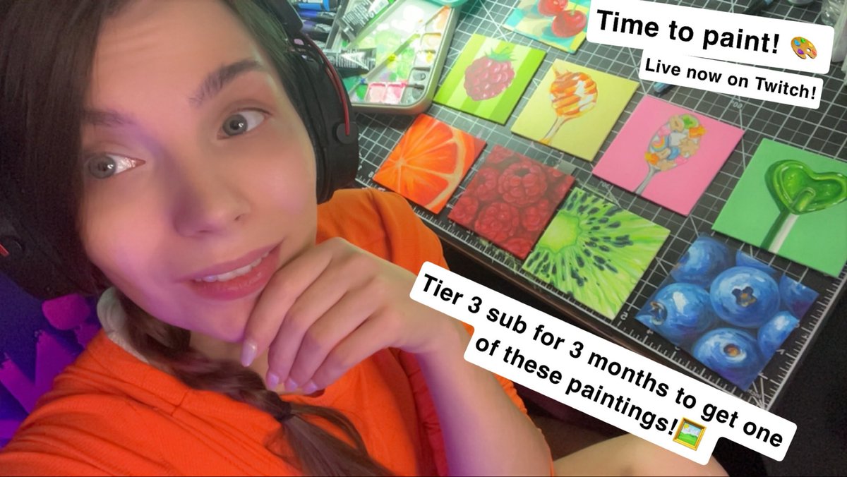 DaniiStreams's tweet photo. Making more art for tier 3 subs! Keeping on the food theme! 🍊🫐🍒🍋🍇🍌🍭🍬🍯🍳 https://t.co/Rnlu1EGEvP