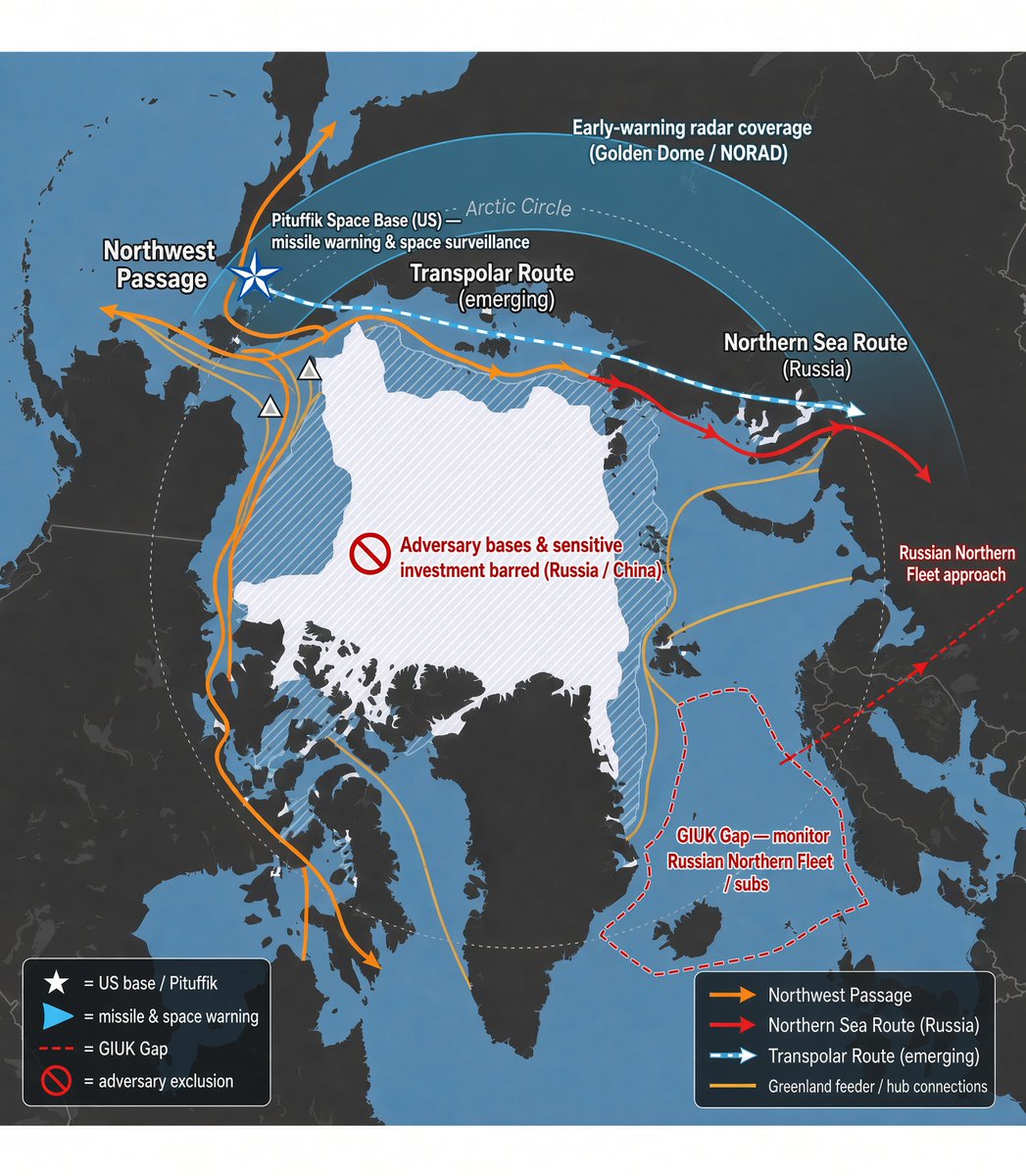 MQaveli's tweet photo. Now that the United States has FULL control of Greenland, President Trump is creating New ARCTIC Trade routes and setting up STRATEGIC Military Installations for U.S. National Security!💥🙏🇺🇸🦅

We might even start trading more with Russia in the near future. Changing and expanding the Maritime Silk Road!