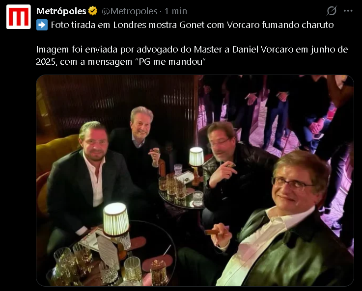 VlmLiberdade's tweet photo. @NewsLiberdade ILIBADA? Só se for a roda de charuto. 😂

O problema não é fumar charuto em Londres.

O problema é a proximidade virar notícia quando os mesmos personagens aparecem depois no centro de uma investigação.

@VlmLiberdade https://t.co/mM3e30QyMm