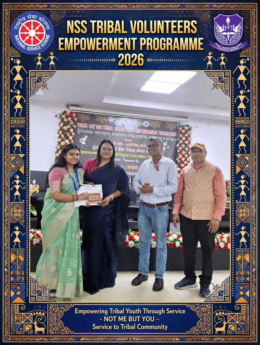 mpcautonsswing's tweet photo. United in Culture, United in Service.
Glimpses of the Three-Day NSS Tribal Volunteers Empowerment Programme 2026. 
An initiative dedicated to Empowering Tribal Youth Through Service,
 upholding the spirit of NSS - "NOT ME BUT YOU".
Congratulations 💐✨ https://t.co/iIxgft5sTY