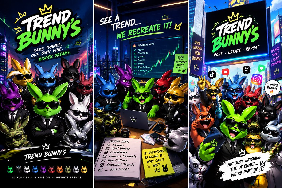 trendbunnycoin's tweet photo. The trends are changing
We don't chase trends.
We recreate them.

Every meme. Every viral moment. Every wave.
Our own vibe. Our own universe.

Welcome to Trend Bunny. 🐰

SEE A TREND.RECREATE IT.

#TrendBunny #TRENDBUNNY #MemeCommunity #CryptoMeme #SolanaMeme #trendingpost #meme https://t.co/kG2NW9L2i6