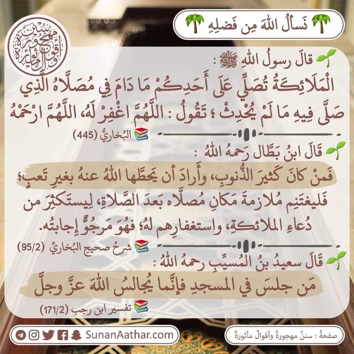 Sunanaathar's tweet photo. 🌴 *نَسألُ اللهَ مِن فَضلِهِ* 🌴
------------------------
📜  《 سُنَنٌ مَهجورةٌ وأَقوالٌ مأثورةٌ 》
https://t.co/c3MUmMgpVS 

قناة تلغرام :
https://t.co/YaHVyiqf2N
قناة وتس أب :
https://t.co/ATv3C0MUdL https://t.co/UXPPcf7vd6