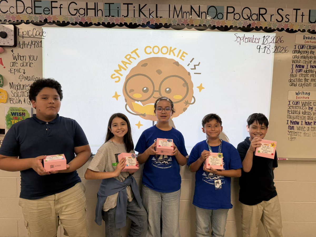MJimenez_MCE's tweet photo. Ending our Friday on a high note! 🎉✍️ 
Celebrating our amazing students who crushed their 9-week assessments with the highest scores. Way to go, smart cookies! Keep up the incredible work! 🍪🧠⭐
#SetSailWithWonder
@NoraMacias_MCE @MHerna_MCE https://t.co/OoZlDC5Bx9