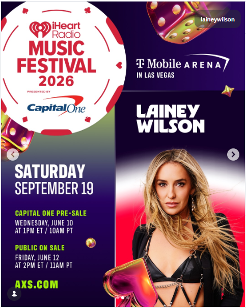 WMZQ's tweet photo. How great was @kennychesney last night? TONIGHT it's @laineywilson !!! 10:30 on @DisneyPlus @hulu  @iHeartFestival #iheartfestival2026 https://t.co/r5IjTqPPkK