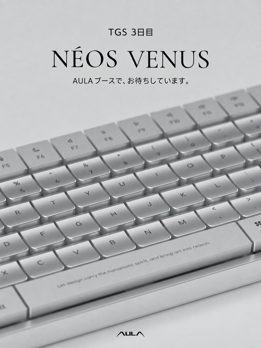 JAPAN_AULA's tweet photo. TGS 3日目。
NEOS75「VENUS」の、シルバーの輝き。
その質感も、打ち心地も、ぜひ会場で。
本日もAULAブースでお待ちしています⌨️
#AULA #NEOS75 #TGS https://t.co/l9bkRVN5Yl