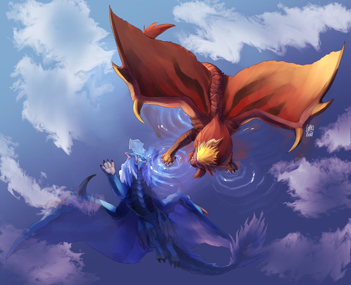 Grace_Kxng's tweet photo. Hello how are you I am under the water please help me here too much raining waahhh #monsterhunter #Teostra #Lunastra https://t.co/ydiNbRaw68