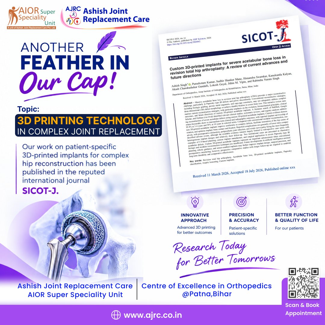 anupinstitute's tweet photo. 🦴 ANOTHER FEATHER IN OUR CAP! 🚀
#AIOR #AJRC #3DPrinting #3DPrintedImplants #RoboticOrthopaedics #JointReplacement #HipReplacement #RevisionHipReplacement #DigitalOrthopaedics #ArtificialIntelligence #RoboticSurgery #SICOTJ #OrthopaedicInnovation #Patna #Bihar #India https://t.co/T2B5IJ6vnH