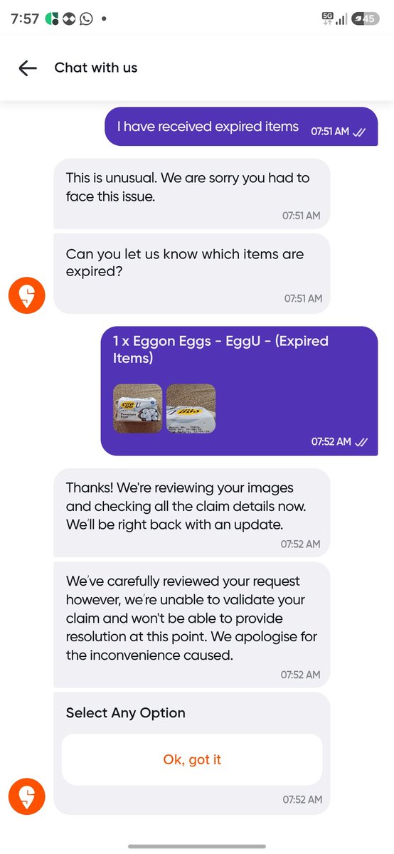 sumit_mal_ik's tweet photo. @SwiggyCares @SwiggyInstamart @Swiggy @instamart_it Order id 248752534901890
Received again an expired item despite so many claims from swiggy it will not happen in future ...we will take action blah blah...and ur 3rd class ai support...shared 2 images with clear Pic of expiry 12 Sept. Still unable to validate..horrible.. https://t.co/2JG05ktCGY