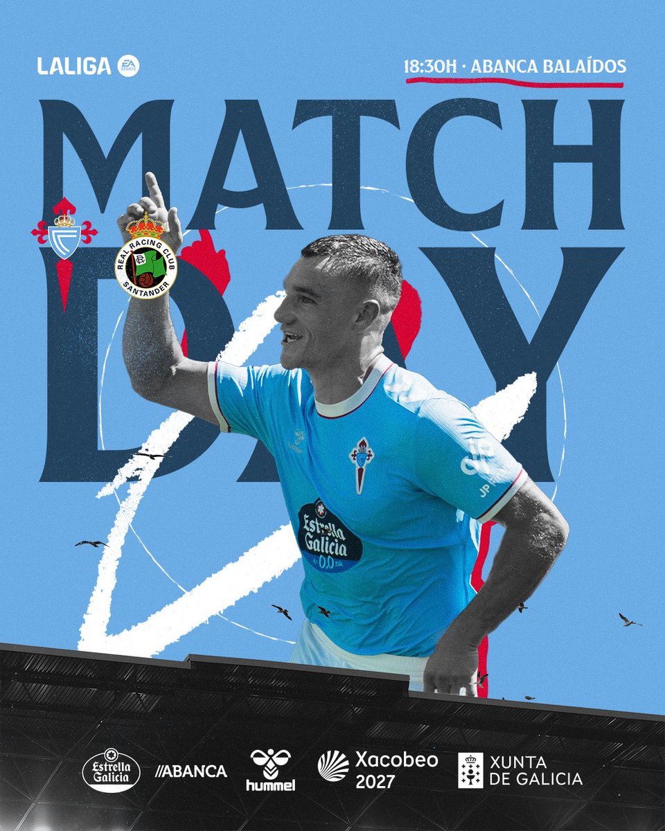 RCCelta's tweet photo. Hoxe xoga o noso 𝗖𝗘𝗟𝗧𝗔! 🩵  

🆚 @realracingclub 
🏆 @LaLiga X-7
⏰ 18:30h 
🏟️ Abanca Balaídos 
📺 @MPlusDeportes 
🎟️ https://t.co/OyDbqJRTVU
🩵 Cesión abonos: App ⋄ https://t.co/RQ2ODHlHwT 

#CeltaRacing ⋄ #LALIGAEASPORTS https://t.co/fpSklR4m6z