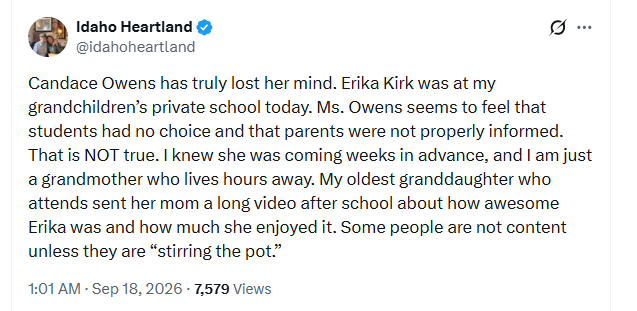BlakeSNeff's tweet photo. In a shocking development everything Candace said about yesterday's event in Idaho was full of lies and distortions. Her agenda is highly transparent and people should stop falling for it. https://t.co/kgw2yTAy1n
