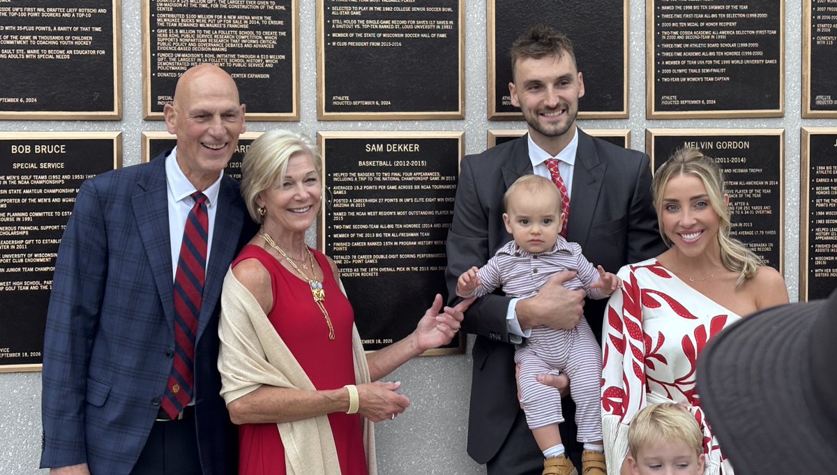 KarlWinterTV's tweet photo. #Badgers legend Sam Dekker (@dekker) back in Madison briefly to be inducted into the UW Athletic Hall of Fame. 

Proud father-in-law Kevin Harlan and his daughter (Sam’s wife) Olivia in attendance. https://t.co/spu1nILIIL